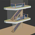 Modern Staircase Structure With Multi Level Platforms And Wooden Railings 3d model