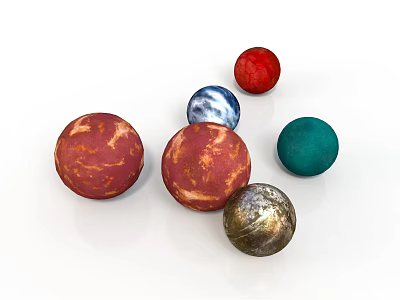 Colorful Decorative Spheres Display With Red Blue Green Gold And Shiny Balls 3d model