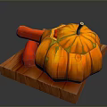 Orange Pumpkin On Wooden Cutting Board With Red Kitchen Tool For Home Use
