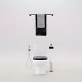Modern Bathroom Suite With White Toilet Black Seat Shower Hose Towel Rack And Brush