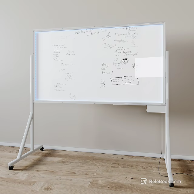 Lightweight Mobile Whiteboard With Handwritten Notes And Sketches On Wooden Floor 3d model 