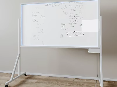 Lightweight Mobile Whiteboard With Handwritten Notes And Sketches On Wooden Floor 3d model
