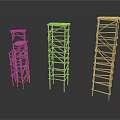Construction Scaffolding Structures With Three Different Heights And Metal Frames