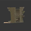 Ancient Stone Archway Ruins Featuring Broken Pillar Debris And Small Plants On Sandy Ground