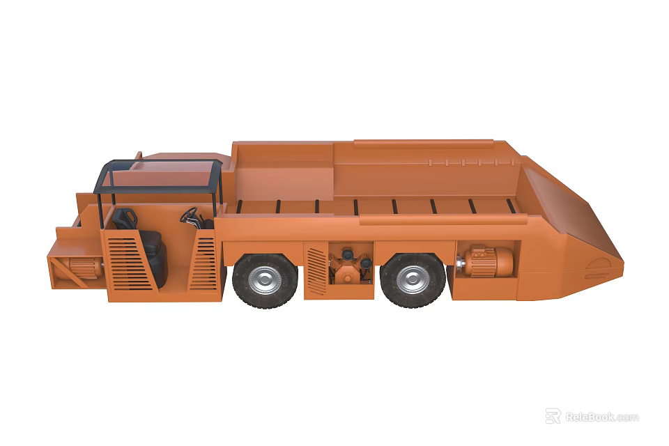 Orange Industrial Utility Vehicle with Large Dump Bed Multiple Wheels and Front Cab 3d model 