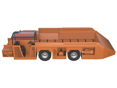 Orange Industrial Utility Vehicle with Large Dump Bed Multiple Wheels and Front Cab 3d model