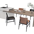 Modern Dining Table Set With Two-Tone Chairs Sink Counter Tableware And Potted Plant 3d model