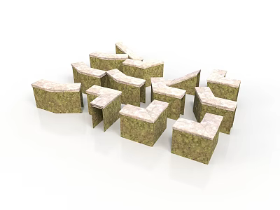 Natural Moss Covered Stone Building Blocks With Cubic And Irregular Shapes 3d model