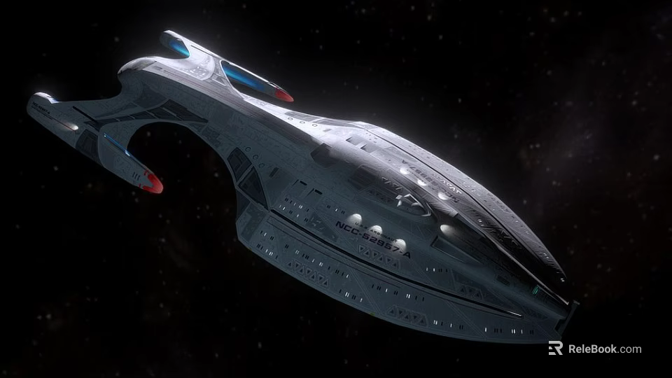 Futuristic Spaceship With Sleek Metallic Design And Illuminated Lights In Starry Space 3d model 