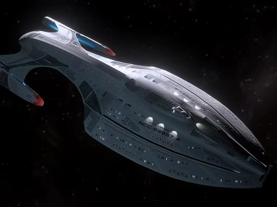 Futuristic Spaceship With Sleek Metallic Design And Illuminated Lights In Starry Space 3d model
