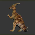Vibrant Standing Dinosaur Model With Colorful Stripes Long Crest And Reflective Base