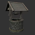 Rustic Garden Ornament Well Structure With Wooden Roof Stone Base And Hanging Bucket Chain