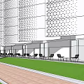 Modern White Building With Wavy Facade Windows Front Grass Swimming Pool And Lounge Chairs