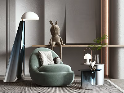 Light Green Single Sofa Modern Interior With Rabbit Doll Floor Lamp And Side Table 3d model