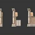 Ancient Roman Architectural Elements With Stone Columns And Brick Arches 3d model