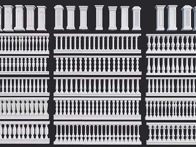 Various Decorative Fence Designs With Classic And Modern Railings And Posts 3d model