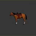 Orange Horse with Black Mane White Legs and Red Decorated Saddle on Reflective Surface 3d model