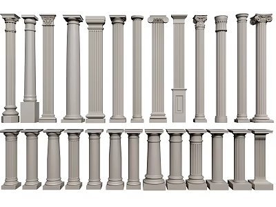 Classical Roman Columns in Various Architectural Styles for Decorative Design Elements 3d model