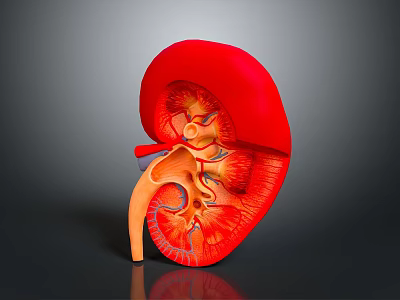 Detailed 3D Rendered Human Kidney Anatomy Model Showing Internal Structures 3d model