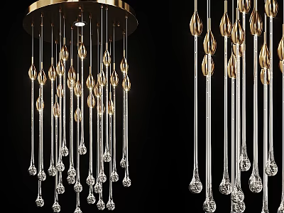 Elegant Gold Base Chandelier With Transparent Crystal Glass Teardrop Pendants 3d model