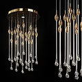 Elegant Gold Base Chandelier With Transparent Crystal Glass Teardrop Pendants
