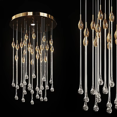 Elegant Gold Base Chandelier With Transparent Crystal Glass Teardrop Pendants 3d model