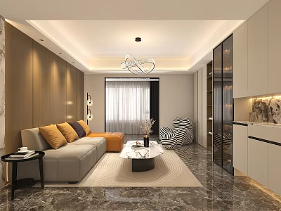Elegant Modern Living Room With Soft Sectional Sofa Marble Coffee Table And Cozy Ambient Lighting 3d model