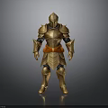 A Man Wearing Full Golden Medieval Armor With Red Belt Isolated On Dark Background