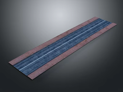 Detailed Roadway Model with Striped Blue and Red Surface and White Center Lines 3d model