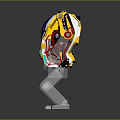 3D Yellow And Gray Robot Character With Blue Face Mechanical Arms Legs