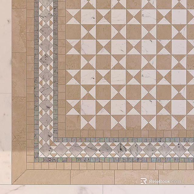 Marble Wall Surface With Beige And White Tessellated Pattern And Decorative Border Design 3d model