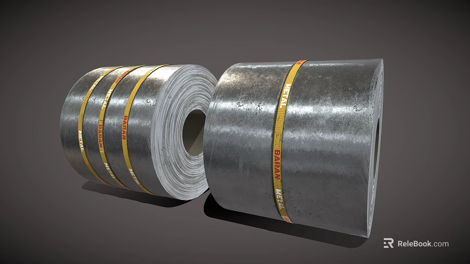 Building Construction Material Silver Metal Coils With Yellow Tapes And Rolled Design For Construction 3d model 