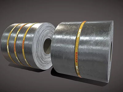 Building Construction Material Silver Metal Coils With Yellow Tapes And Rolled Design For Construction 3d model
