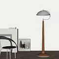 Modern Floor Lamp with Silver Shade and Wooden Stand in Living Room Interior
