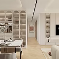 Modern Living Dining Room Interior With TV Wall Shelves Sofa Coffee Table And Chandelier