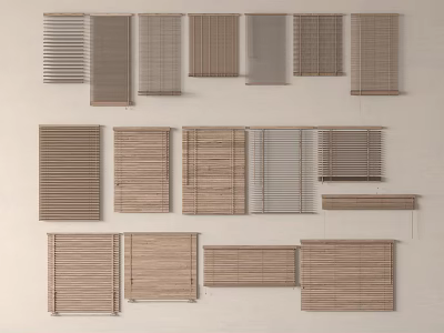 Various Wooden Window Blinds Featuring Different Slatted Designs For Home Decoration 3d model