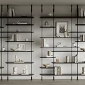 Sleek Black Bookcase With Multiple Shelves Featuring Books Decorative Items And Picture Frame