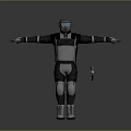 Game Movie Character In Futuristic Protective Suit With Helmet Goggles Knee Pads Boots And Gun