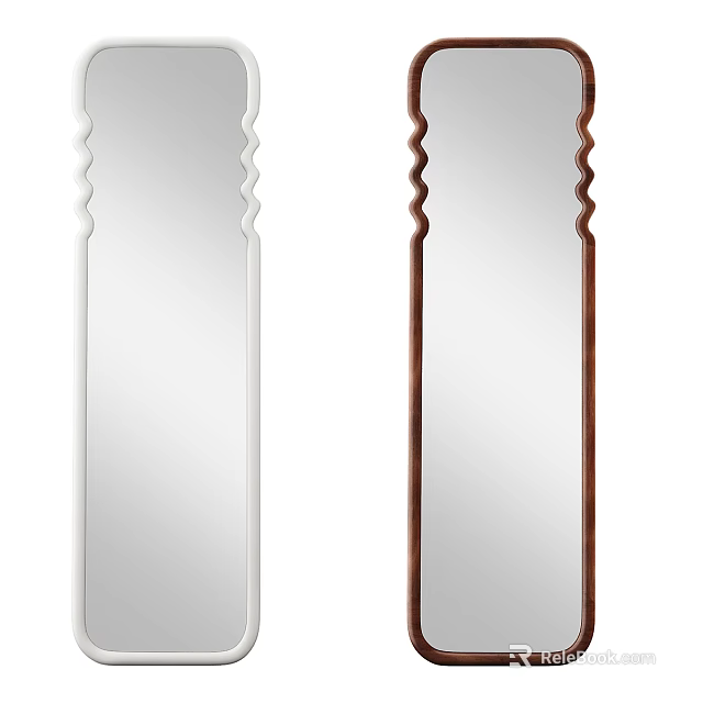 Modern Decorative Mirrors With Wavy White And Brown Wooden Frames For Home Decor 3d model 