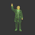Male Character in Formal Suit With Tie and Overcoat Waving Hand