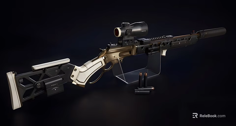 High Performance Tactical Rifle with Precision Scope Ergonomic White Grip Black Magazine and Metallic Finish 3d model