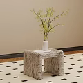 Textured Side Table With White Vase Green Branches On Geometric Pattern Floor 3d model