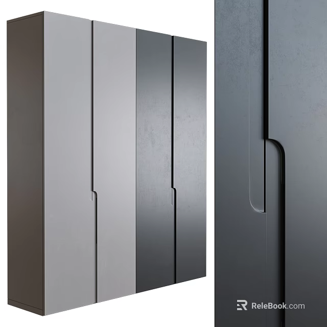 Sleek Modern Wardrobe With Matte Panel Doors And Minimalist Metal Handle Design 3d model 