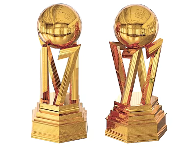 Two Golden Championship Trophies With Globe Top And Letter Base Design 3d model