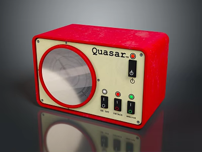 Red Quasar Vintage Device With Round Dial Buttons And Indicator Lights 3d model
