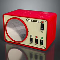 Red Quasar Vintage Device With Round Dial Buttons And Indicator Lights