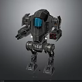 Armored Metallic Robot Design With Blue Display Arm Weapon And Mechanical Legs