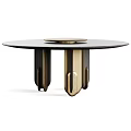 Modern Round Black Dining Table With Gold Legs And Smooth Tabletop Design 3d model