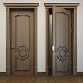 Wooden Swing Door With Decorative Circular Patterns And Gold Keypad Lock For Elegant Entry Design