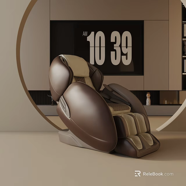 Luxurious Brown Leather Lounge Chair In Modern Interior With Digital Display And Comfortable Design 3d model 